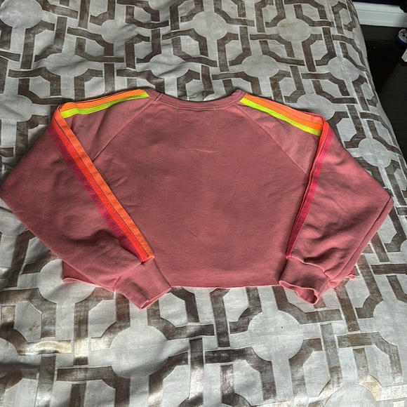 Aviator Nation Pink 5 Stripe Neon Crop Sweatshirt L NWOT Retired Style - Picture 3 of 8